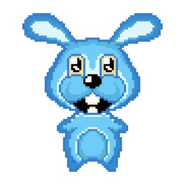 PIXEL Mavisi RABBIT. PIXEL İkonları. KARTOON GÖREVLİ BUNNY.