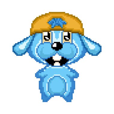 PIXEL Mavisi RABBIT. PIXEL İkonları. KARTOON GÖREVLİ Şapkalı BUNY.
