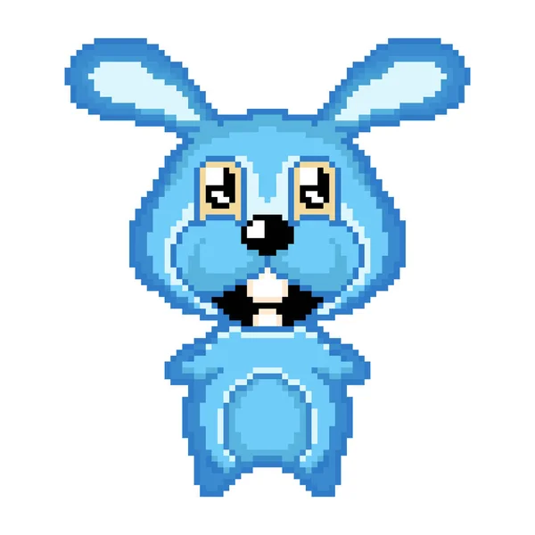 Pixel Blue Rabbit Icon Van Pixel Doos Beautifuele Bunnie — Stockvector
