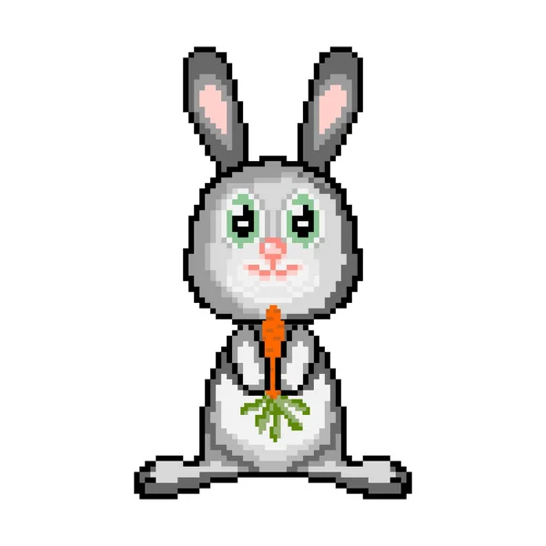 Pixel Rabbit Carrot Pixel Icon Cartoon Beautiful Bunny — 图库矢量图片