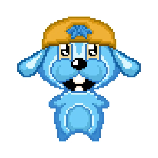 Pixel Blue Rabbit ピクセル アイコン カルトン ビューティフル バニーと帽子 — ストックベクタ