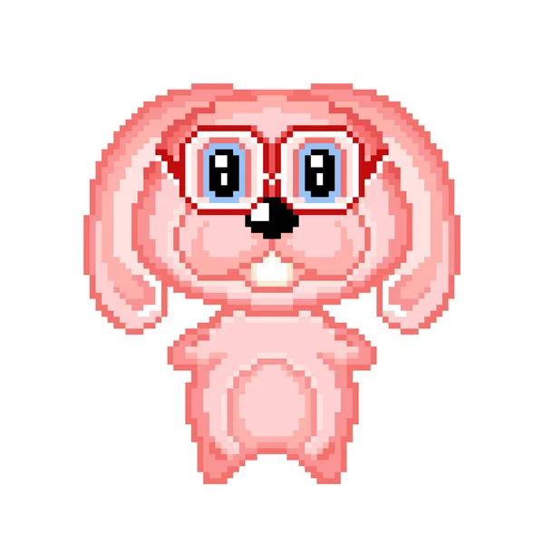 Pixel Pink Rabbit Pixel Icon Bonne Bonne Cartoon Avec Verres — Image vectorielle