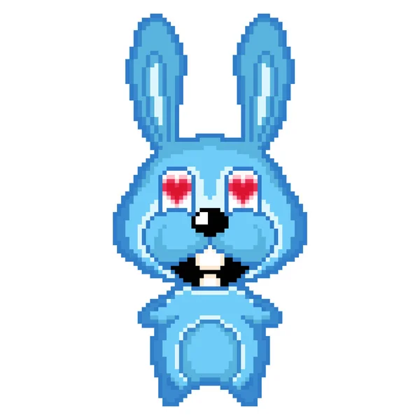 ピクセルブルーのウサギ ピクセル アイコン 漫画の美しいウサギ 恋のバニー — ストックベクタ