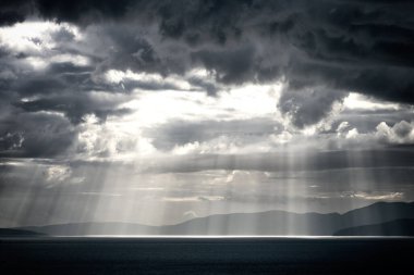 Stormy clouds over sea. Kvarner bay in Rijeka, Croatia