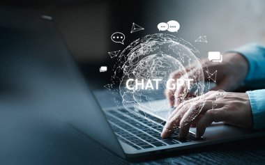 System Artificial intelligence chatbot , Businessman using Laptop or Smartphone With ChatGPT Chat Bot AI , Technology smart robot Ai Chat GPT application software , robot application Chat GPT