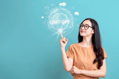System Artificial intelligence chatbot , Business woman using Smartphone With ChatGPT Chat Bot AI , Technology smart robot Ai Chat GPT application software , robot application Chat GPT