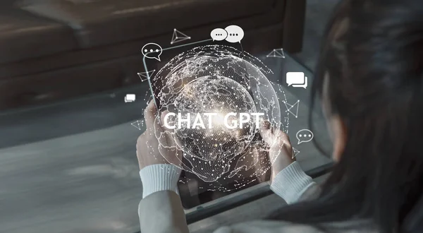 Chatbot System Artificial Intelligence Business Woman Using Smartphone Chatgpt Chat — стокове фото