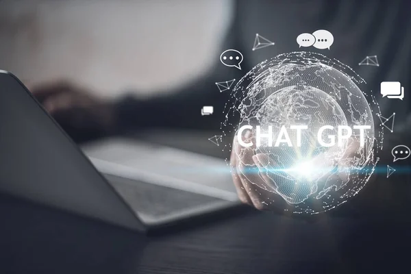 System Artificial Intelligence Chatbot Businessman Using Laptop Smartphone Chatgpt Chat Rechtenvrije Stockfoto's
