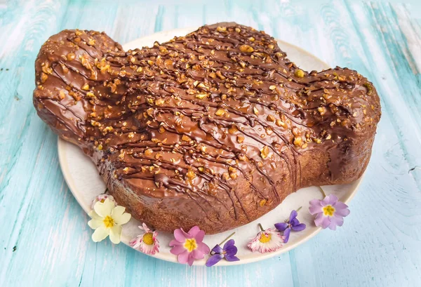 Traditional Italian Chocolate Easter Dove Bread with pistachio and chocolate Easter eggs