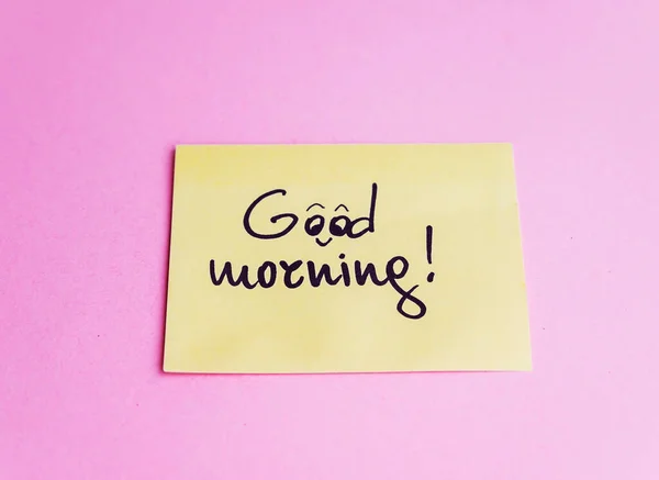 Good Morning Message Sticky Note Wooden Background — Stock Photo, Image