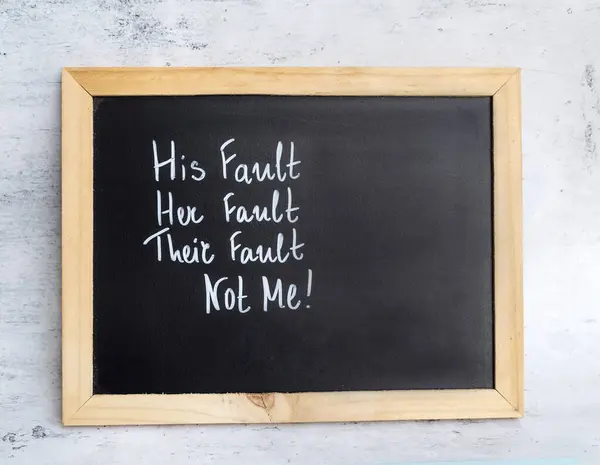 His Fault Her Fault Fault Written Black Chalkboard — Stock Photo, Image