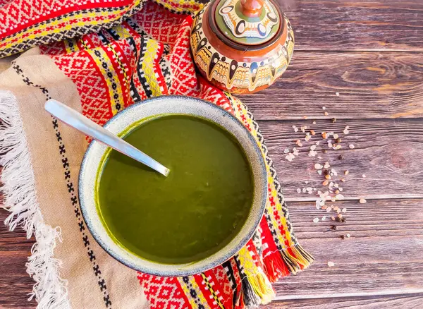 stock image Nettle soup on traditional Bulgarian table 