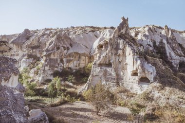 Türkiye 'nin Kapadokya kentindeki kaya oluşumlarıyla manzara