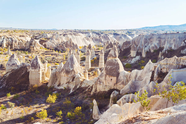 Landscape with rock formations, in Cappadocia, Turkey