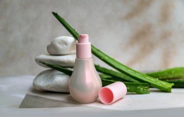 Aloe vera yüz kremi ve aloe vera taze yapraklar 