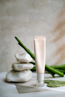 Aloe vera yüz kremi ve aloe vera taze yapraklar 