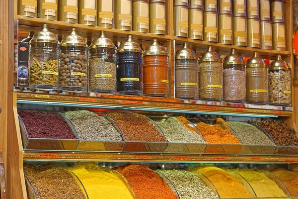 Mixed herbs and spices in bulk at spice market Istanbul Turkey