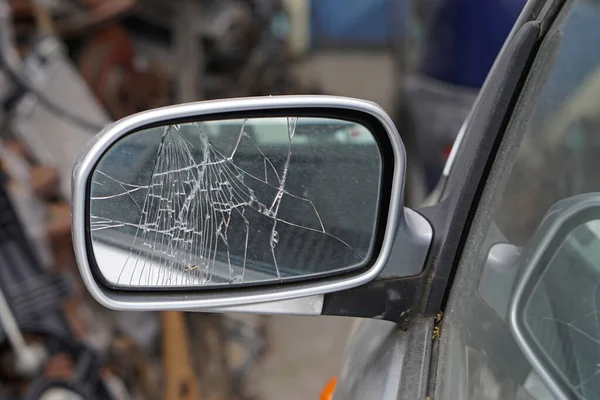 Cracked Glass Car Side Mirror Damage Broken — Stock Photo, Image