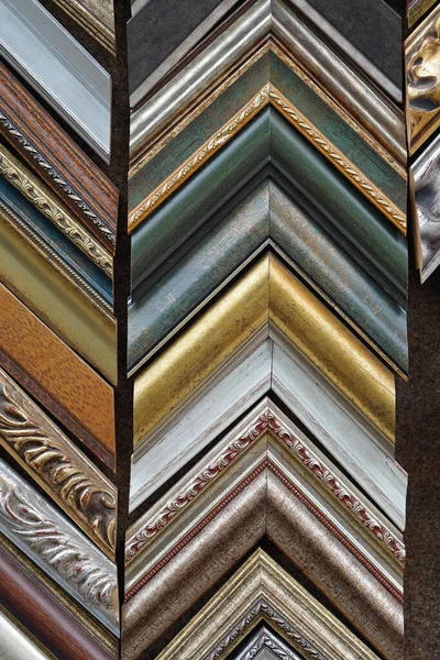 stock image Metallic selection of picture frames corner samples art shop