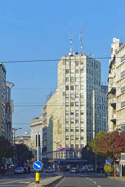 Belgrado Servië November 2020 Paleis Albanie Wolkenkrabber Kantoorgebouw Aan Terazije — Stockfoto