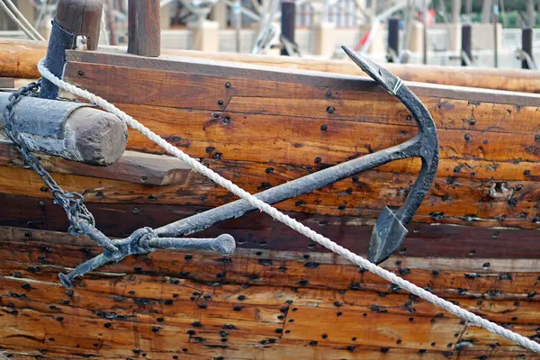 Eiserner Anker Altem Schiff Traditionelle Hölzerne Dhow Hafen Von Kuwait — Stockfoto