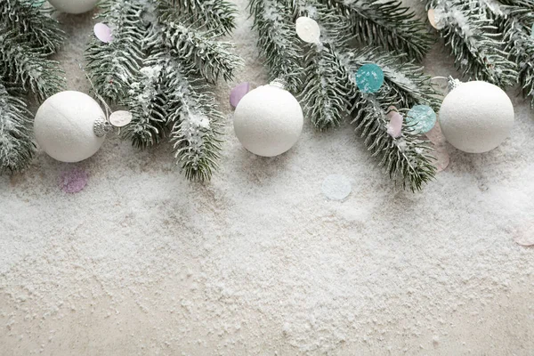 Natal Fundo Inverno Com Decorações Brancas — Fotografia de Stock