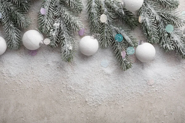 Kerst Winter Achtergrond Met Witte Decoraties Sneeuw Kopiëren Ruimte — Stockfoto
