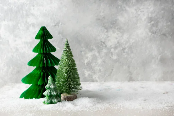 Christmas Background Copy Space Green Tree Paper Candle — Stock Photo, Image