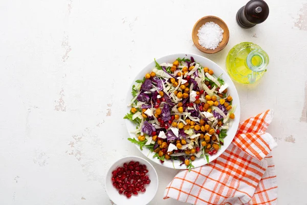 Top View Coleslaw Vegan Salad Roasted Chickpea Beans — Stock Photo, Image