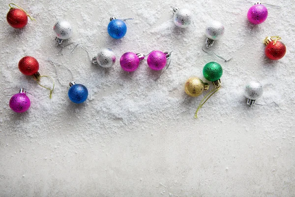 Концепція Свята Колір Різдвяних Кульок Снігу Вид Зверху Новий Рік — стокове фото
