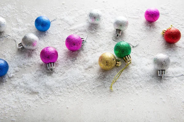 Концепція Свята Колір Різдвяних Кульок Снігу Вид Зверху Новий Рік — стокове фото