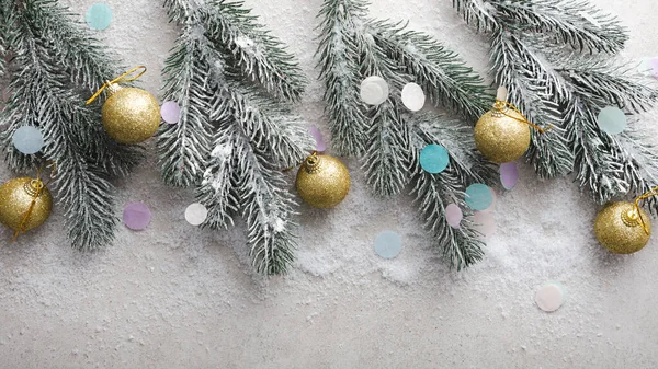 Concepto Vacaciones Decoraciones Navidad Bolas Nieve Vista Superior Año Nuevo — Foto de Stock