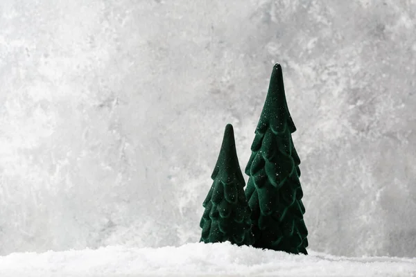 Twee Feestelijke Kerstboom Vakantie Concept Kopieerruimte — Stockfoto