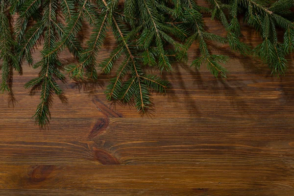Wooden Christmas Background Green Spruce — Stock Photo, Image