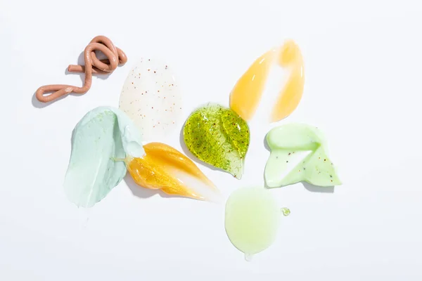 Set Multicolored Creamy Smears Scrub Cream Gel Particles Concept Body — Stock Photo, Image