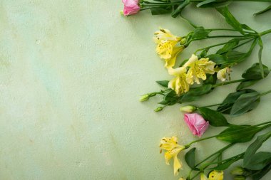Green background with flowers spring concept