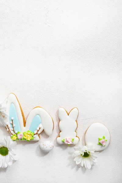 Overhead View Easter Bunny Cookies Holiday Concept — 图库照片