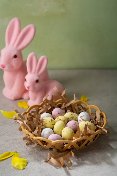 Pequenos Ovos Páscoa Chocolate Decoração Coelho Feriado — Fotografia de Stock