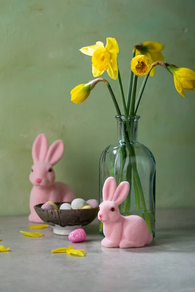 Easter Still Life Bunny Flowers — Stock Photo, Image