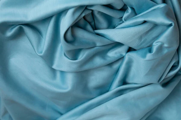 Nahaufnahme Von Blauem Satin Hintergrund Bettwäsche Kleidung — Stockfoto