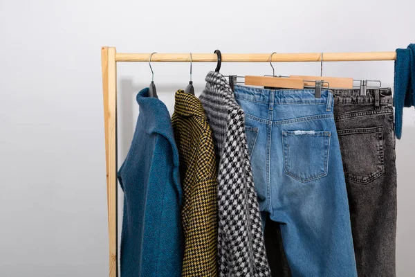 Capsule Wardrobe Clothes Coat Denim Pants — Stock Photo, Image