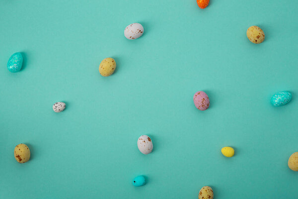 Small chocolate Easter eggs  holiday background concept