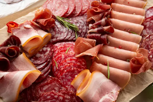 Close Slicing Ham Prosciutto Sausage Royalty Free Stock Photos