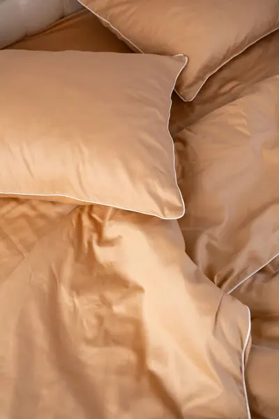 Peach Cotton Satin Bed Linen Background Stock Photo