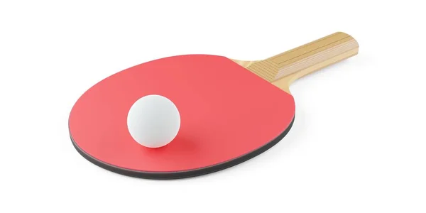 乒乓球或乒乓球桨或球拍 带有白色背景的乒乓球 3D插图 — 图库照片