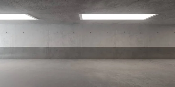 Abstrakter Leerer Moderner Betonraum Mit Neonröhrenlampen Der Decke Halb Bemalter — Stockfoto