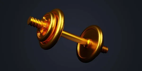 Single Gold Fitness Gym Dumbbell Com Placas Flutuando Sobre Fundo — Fotografia de Stock