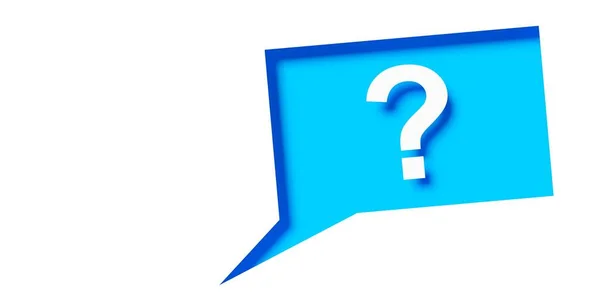 Rectangle Cutout White Speech Bubble Question Mark Symbol Blue Background — Stock Photo, Image