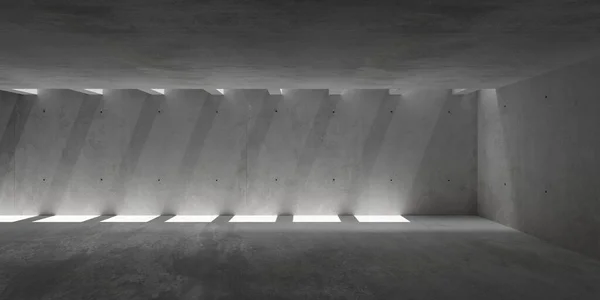 抽象的空的 现代的混凝土房 网状阴影从后门和粗糙的地板 工业内部背景模板 3D插图 — 图库照片