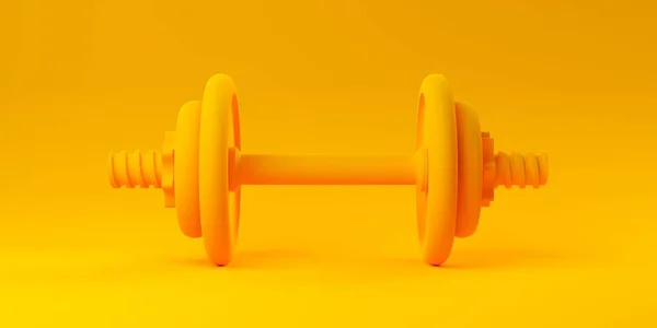 Single Gele Fitnessstudio Halter Met Platen Front View Gele Achtergrond — Stockfoto